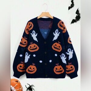 BRAND NEW PUMPKIN AND GHOST HALLOWEEN PATTERN CARDIGAN PLUS SIZE